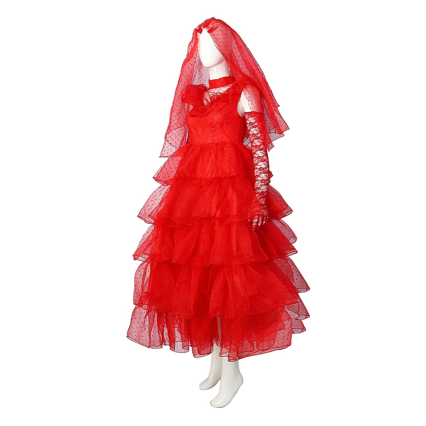 Halloween Beetle Juice Lydia Red Wedding Dress Cosplay Costume Suit